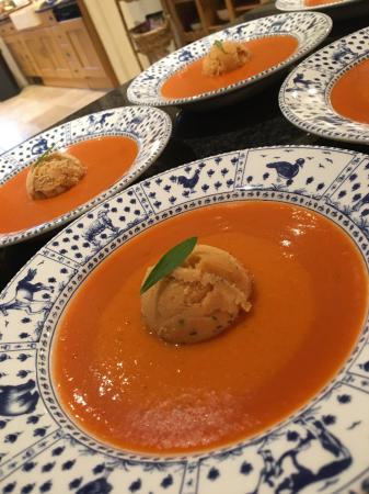 Gazpacho and tomato basil sherbet