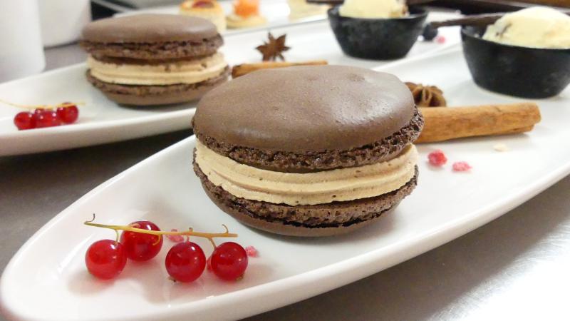 Hazelnut Mousse on Chocolate Macaron